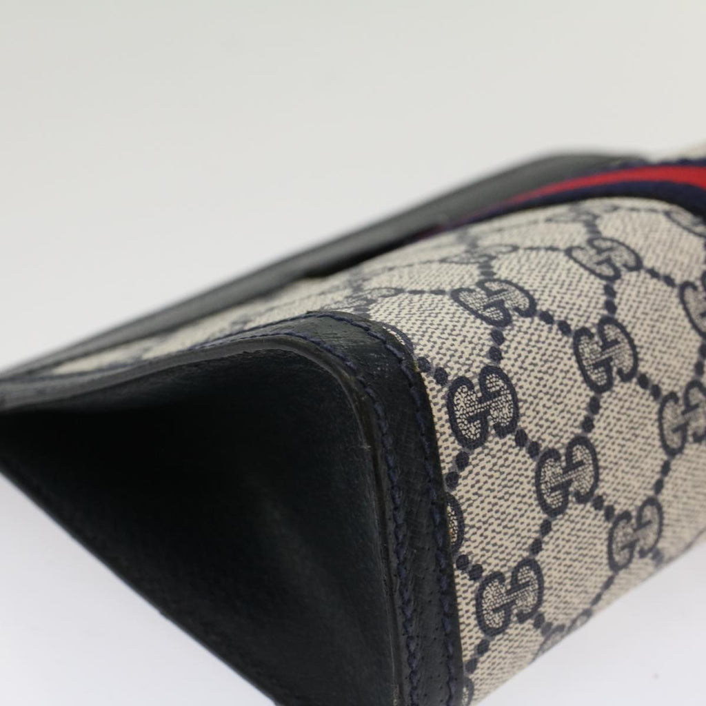 GUCCI GG Canvas Sherry Line Clutch Bag PVC Leather Gray Red Navy  th3819