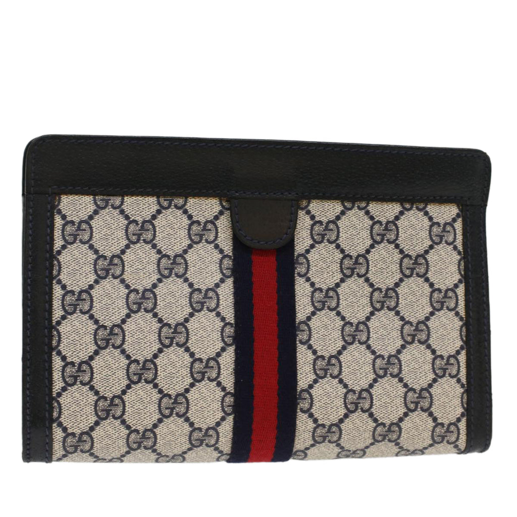 GUCCI GG Canvas Sherry Line Clutch Bag PVC Leather Gray Red Navy  th3819