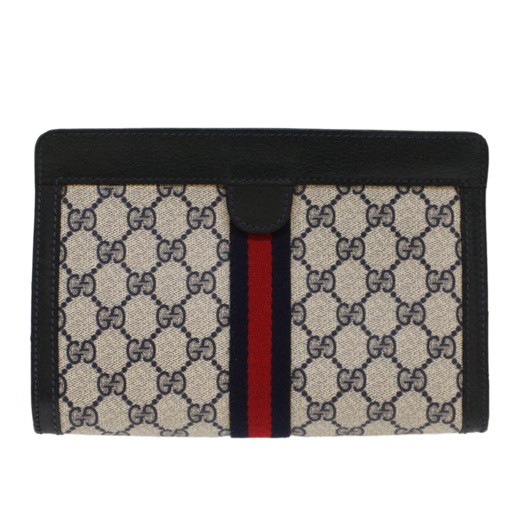GUCCI GG Canvas Sherry Line Clutch Bag PVC Leather Gray Red Navy  th3819