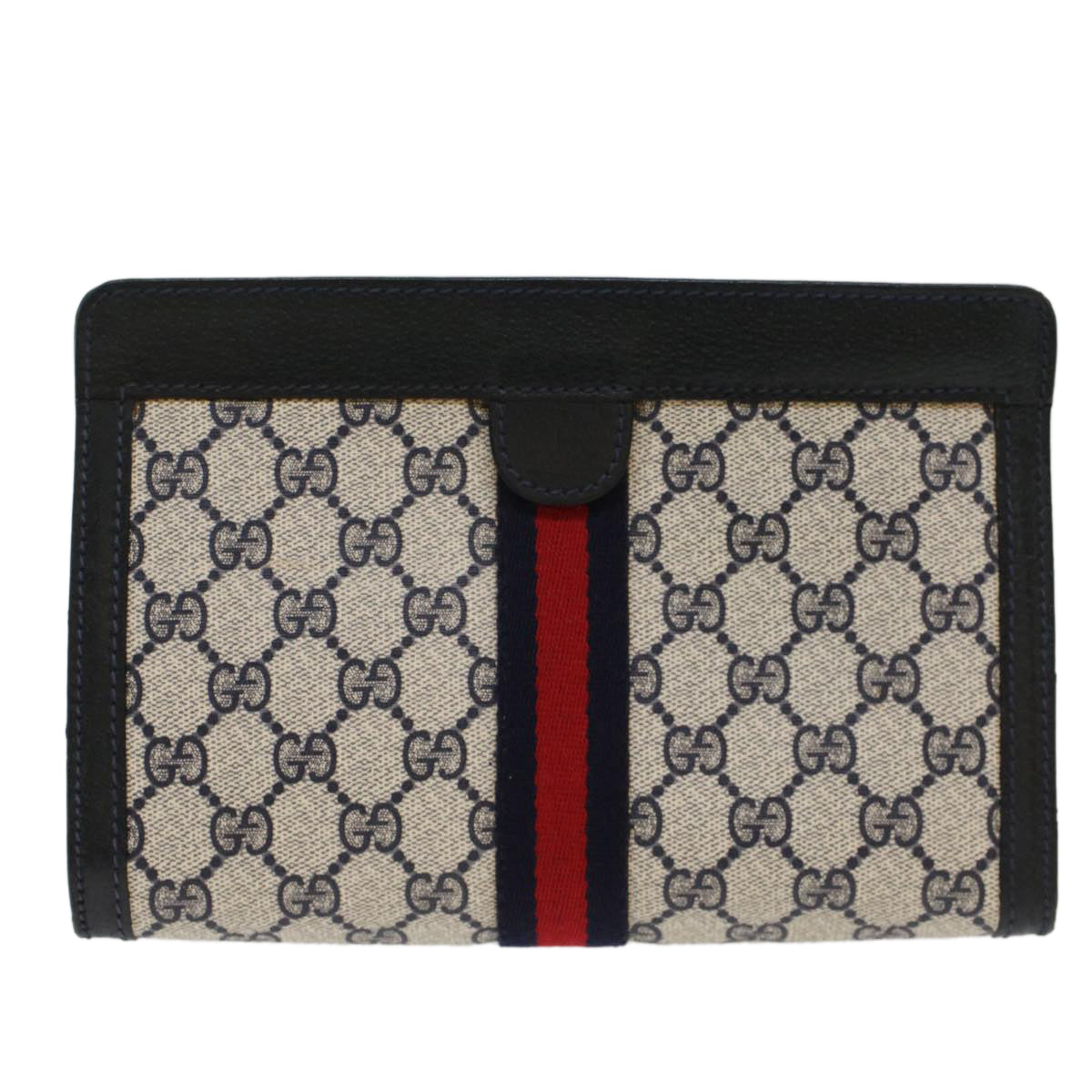 GUCCI GG Canvas Sherry Line Clutch Bag PVC Leather Gray Red Navy  th3819