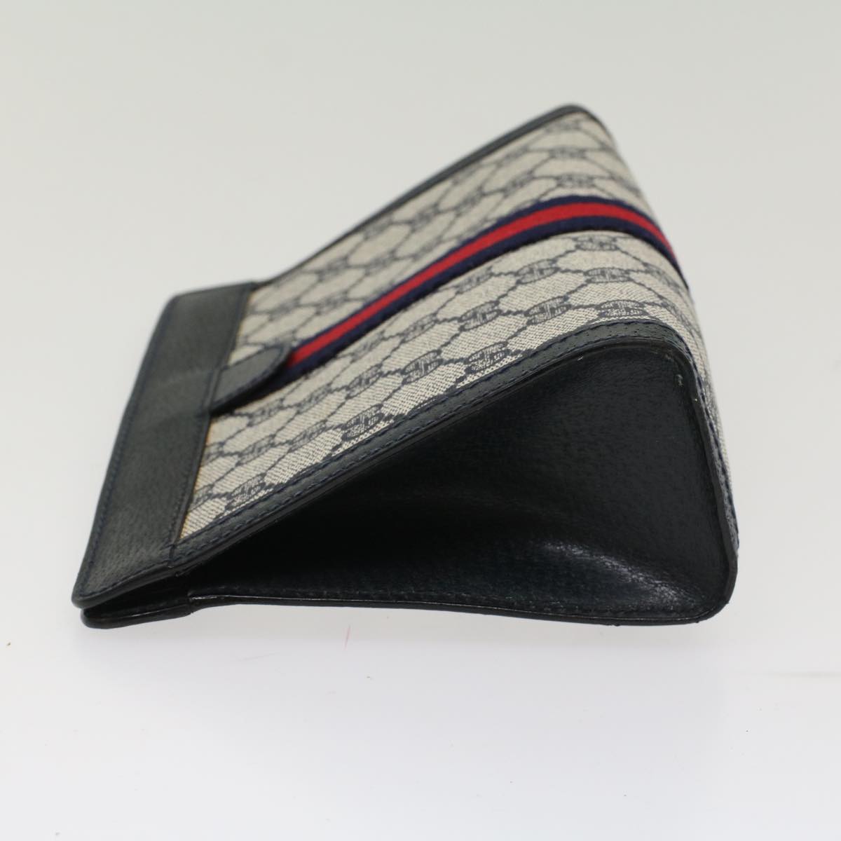 GUCCI GG Canvas Sherry Line Clutch Bag PVC Leather Gray Red Navy  th3819