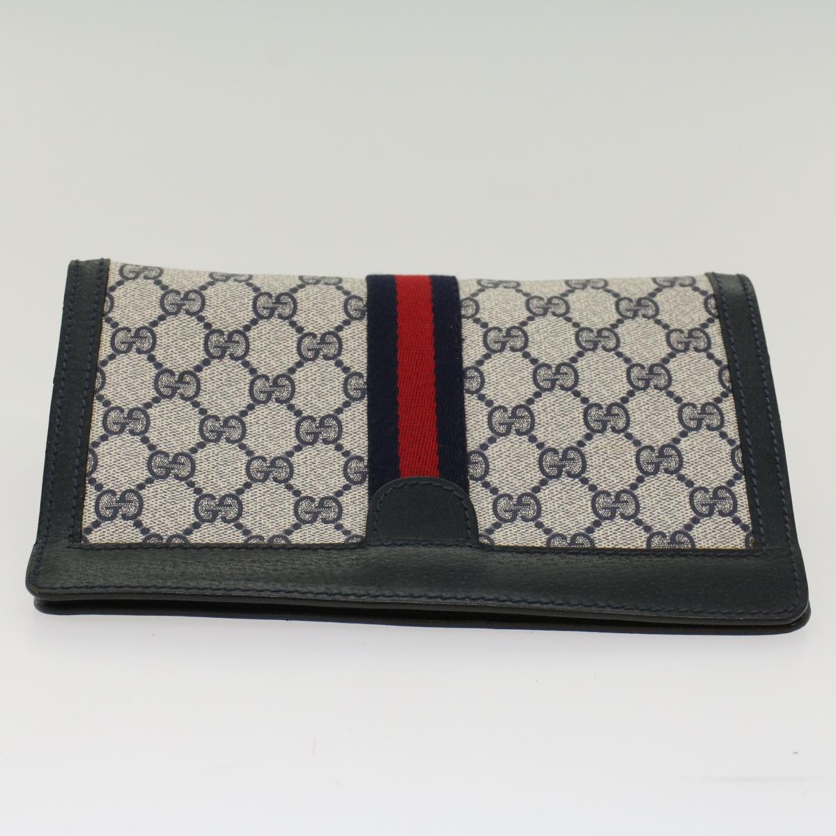 GUCCI GG Canvas Sherry Line Clutch Bag PVC Leather Gray Red Navy  th3819