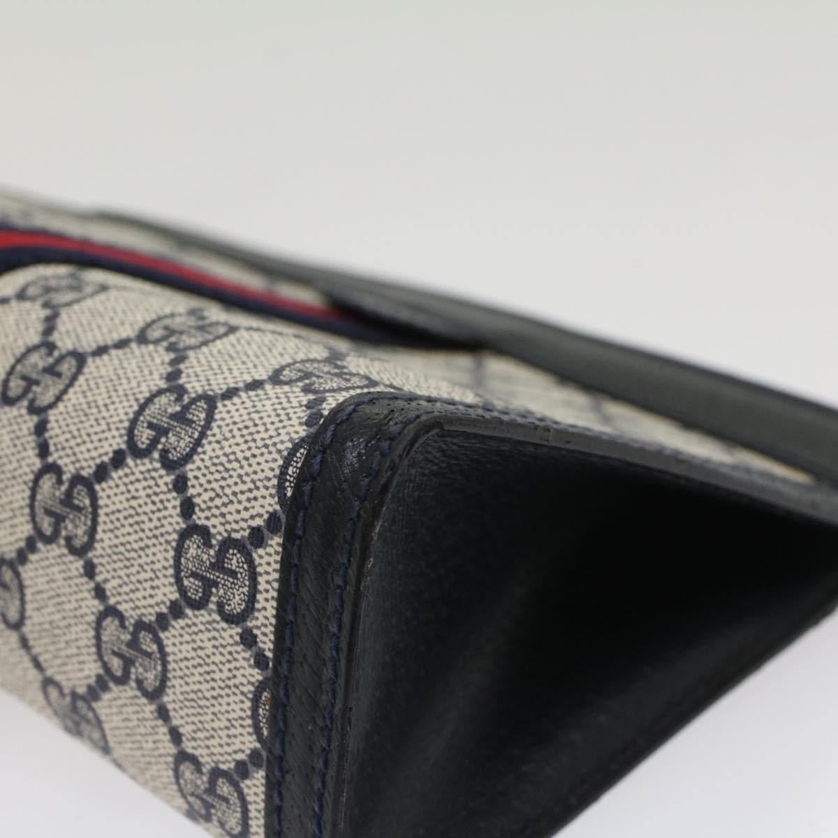 GUCCI GG Canvas Sherry Line Clutch Bag PVC Leather Gray Red Navy  th3819