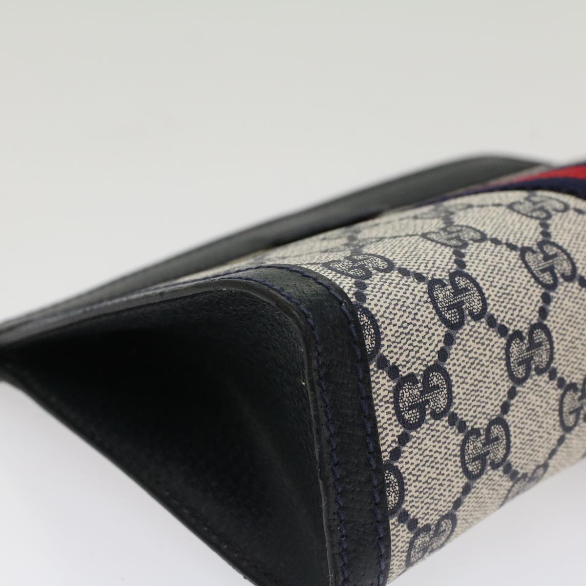 GUCCI GG Canvas Sherry Line Clutch Bag PVC Leather Gray Red Navy  th3819