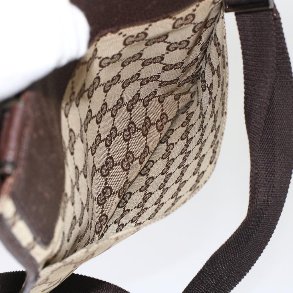 GUCCI GG Canvas Shoulder Bag Leather Beige 27639  th3823
