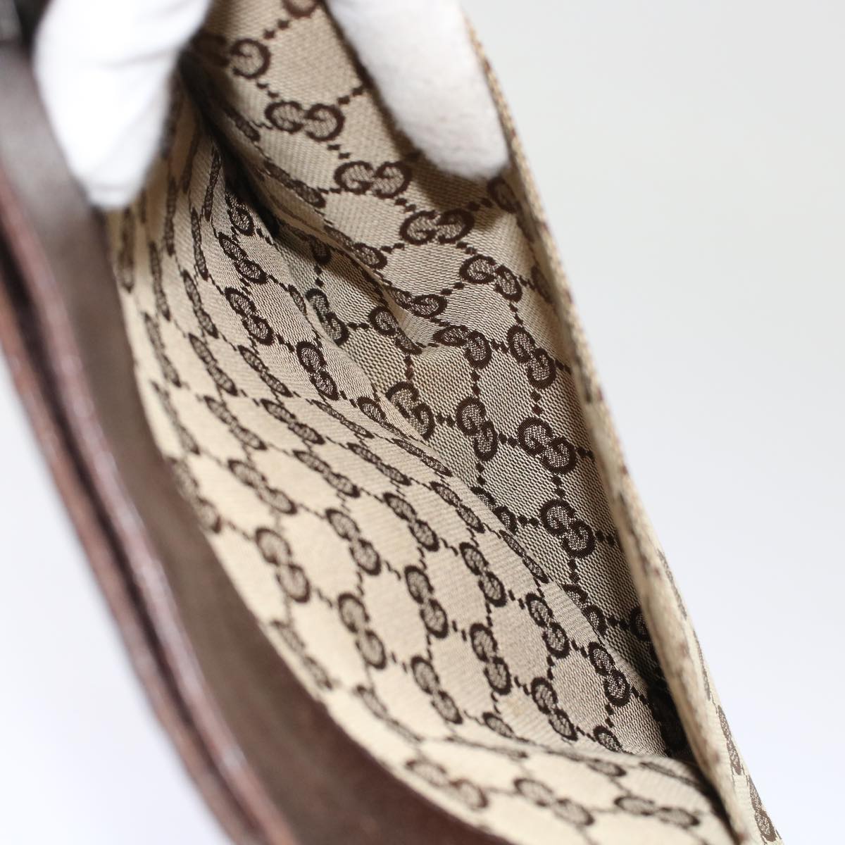 GUCCI GG Canvas Shoulder Bag Leather Beige 27639  th3823