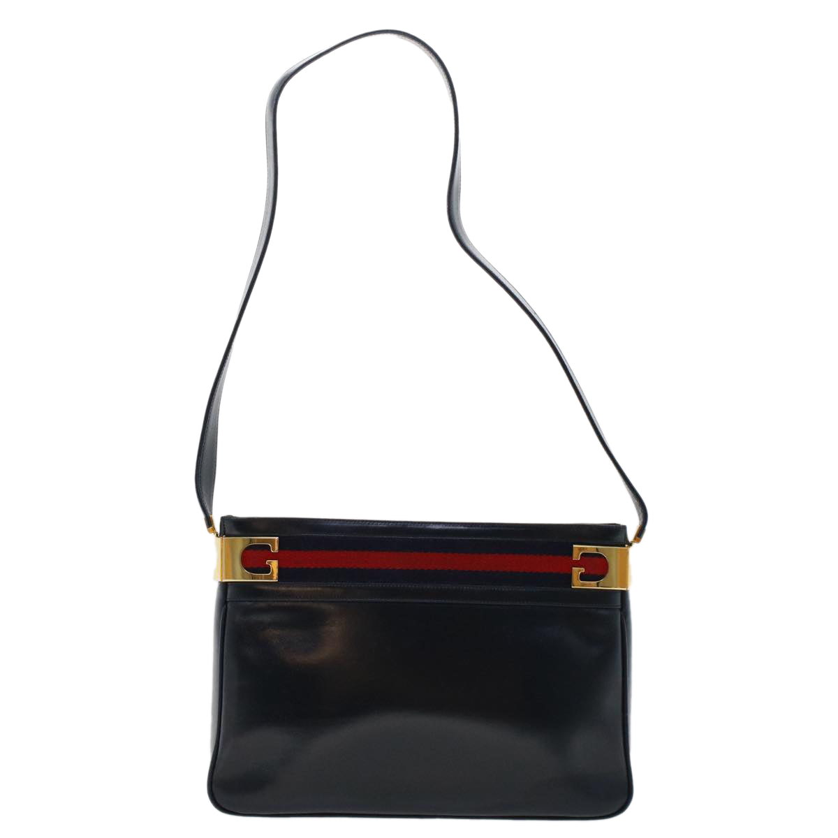 GUCCI Sherry Line Shoulder Bag Leather Navy Red  th3837