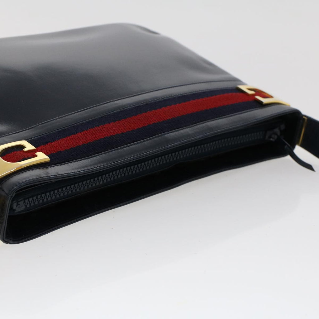 GUCCI Sherry Line Shoulder Bag Leather Navy Red  th3837