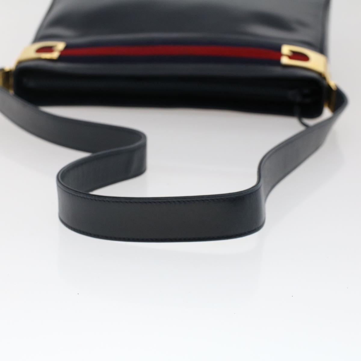 GUCCI Sherry Line Shoulder Bag Leather Navy Red  th3837