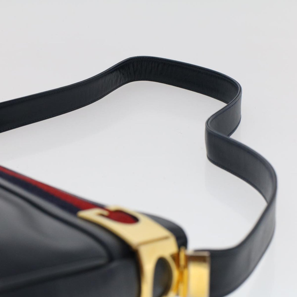 GUCCI Sherry Line Shoulder Bag Leather Navy Red  th3837