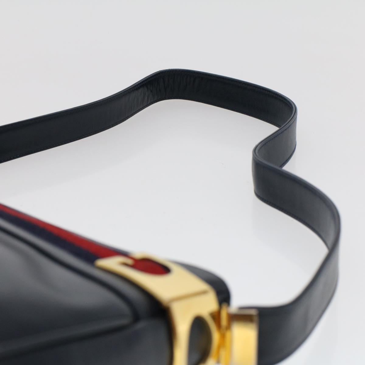 GUCCI Sherry Line Shoulder Bag Leather Navy Red  th3837