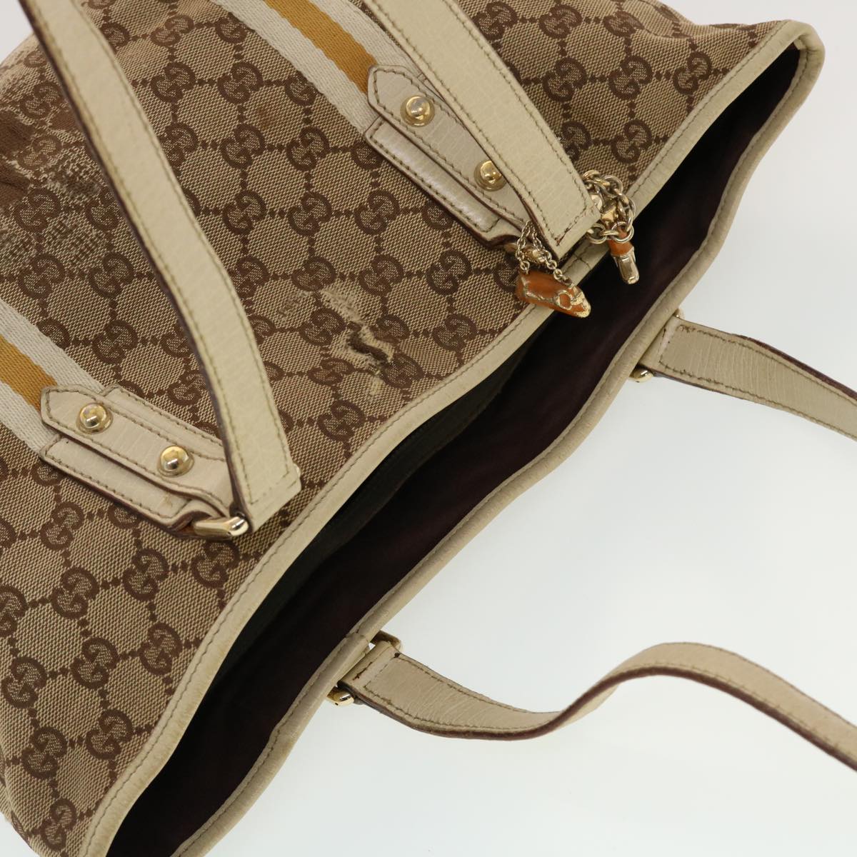GUCCI GG Canvas Sherry Line Tote Bag Beige Orange yellow 137896  ti1129