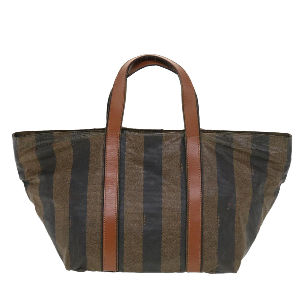 FENDI Pecan Canvas Hand Bag Nylon Black Brown Auth ti988