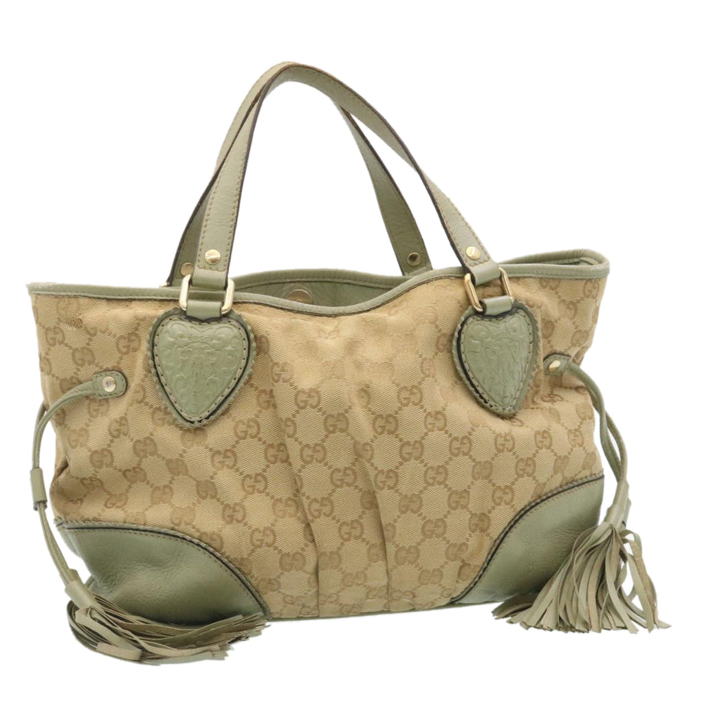 GUCCI GG Canvas Tote Bag Fringe Beige Green  yk3822