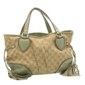 GUCCI GG Canvas Tote Bag Fringe Beige Green  yk3822