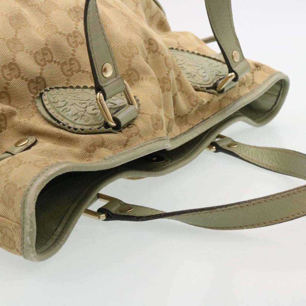 GUCCI GG Canvas Tote Bag Fringe Beige Green  yk3822