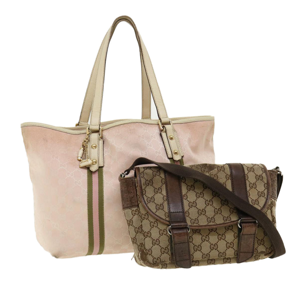 GUCCI GG Canvas Sherry Line Shoulder Bag 2Set Pink Beige  yk5006