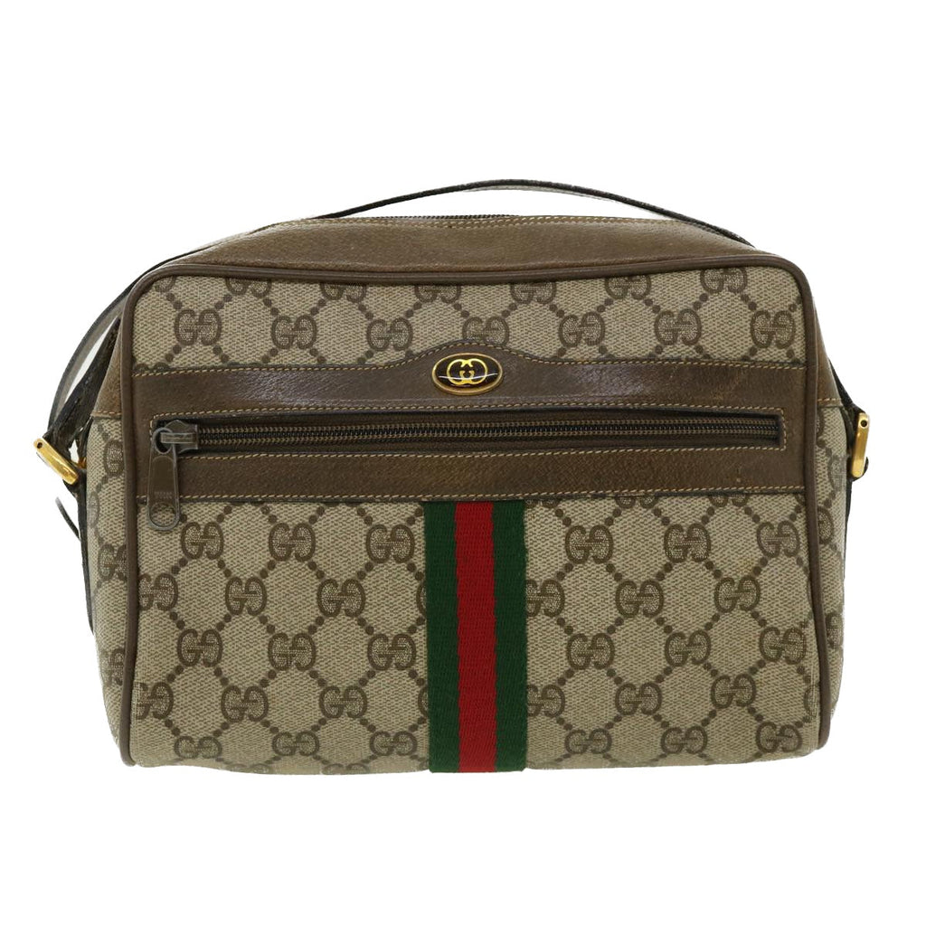 GUCCI GG Canvas Web Sherry Line Shoulder Bag Beige Green 98.02.004  yk5881B