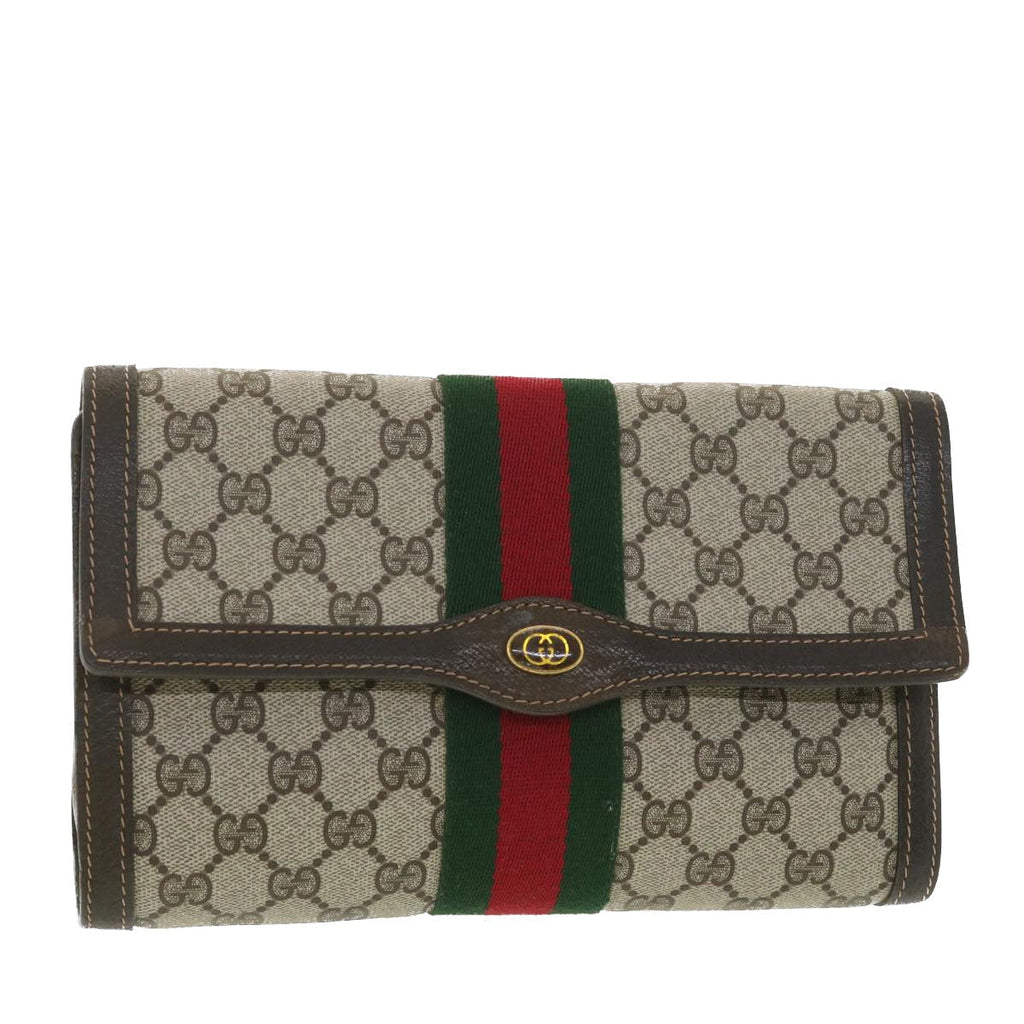 GUCCI GG Canvas Web Sherry Line Clutch Bag Beige Red Green 41.014  yk6142B