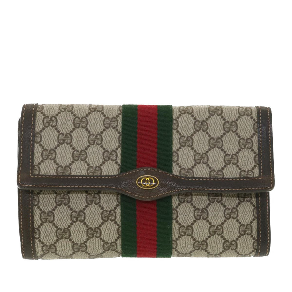 GUCCI GG Canvas Web Sherry Line Clutch Bag Beige Red Green 41.014  yk6142B