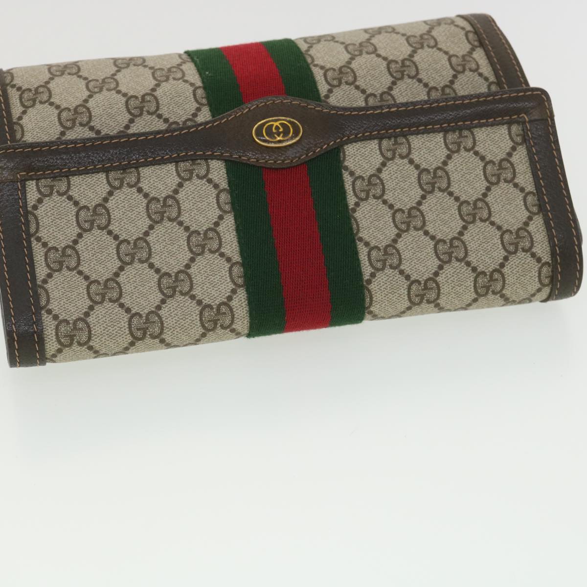 GUCCI GG Canvas Web Sherry Line Clutch Bag Beige Red Green 41.014  yk6142B
