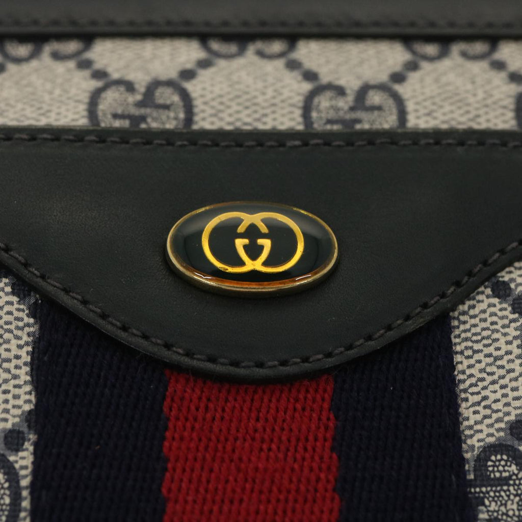 GUCCI GG Canvas Sherry Line Shoulder Bag PVC Leather Gray Red Navy  yk6173B