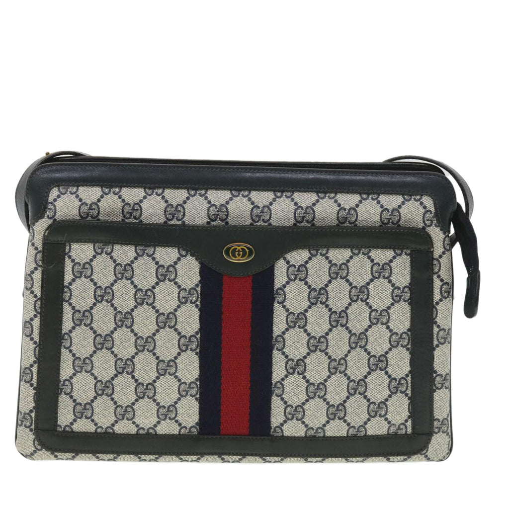 GUCCI GG Canvas Sherry Line Shoulder Bag PVC Leather Gray Red Navy  yk6173B