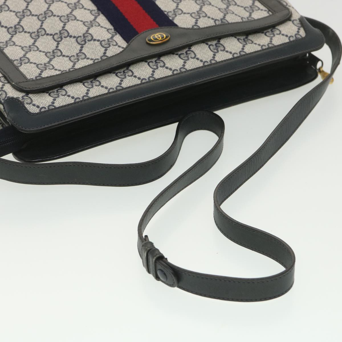 GUCCI GG Canvas Sherry Line Shoulder Bag PVC Leather Gray Red Navy  yk6173B