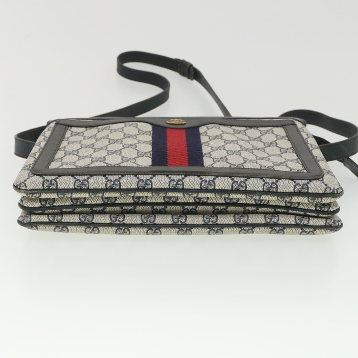 GUCCI GG Canvas Sherry Line Shoulder Bag PVC Leather Gray Red Navy  yk6173B
