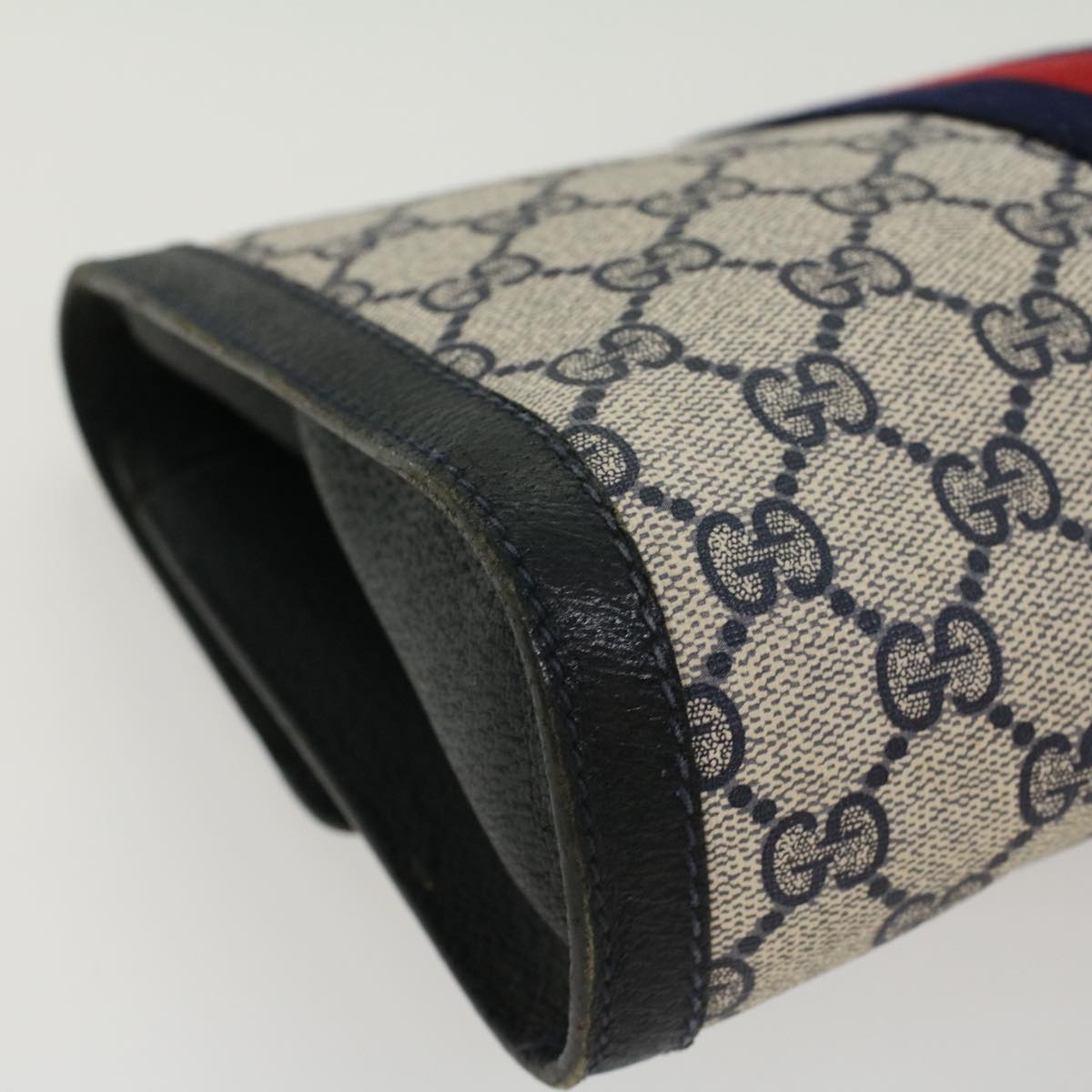 GUCCI GG Canvas Sherry Line Clutch Bag PVC Leather Gray Red Navy  yk7169