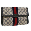 GUCCI GG Canvas Sherry Line Clutch Bag PVC Leather Gray Red Navy  yk7169
