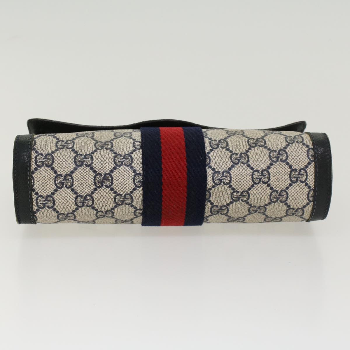 GUCCI GG Canvas Sherry Line Clutch Bag PVC Leather Gray Red Navy  yk7169