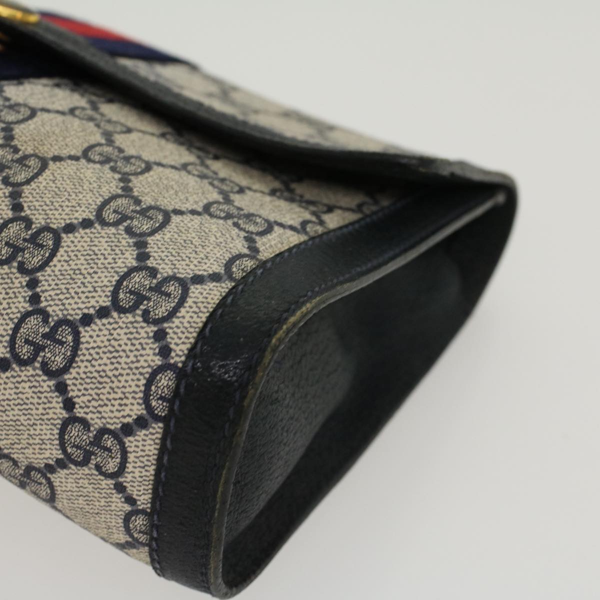 GUCCI GG Canvas Sherry Line Clutch Bag PVC Leather Gray Red Navy  yk7169