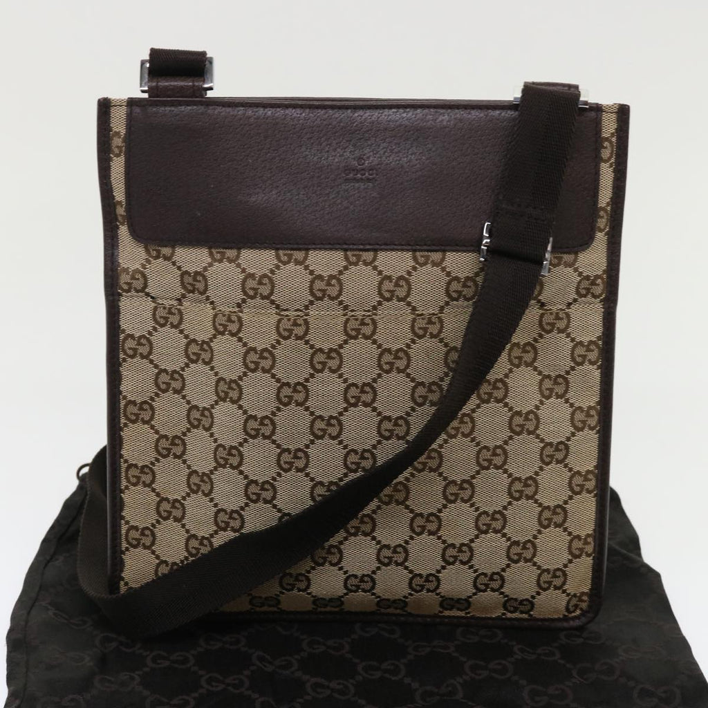 GUCCI GG Canvas Shoulder Bag Leather Beige 27639  yk7751