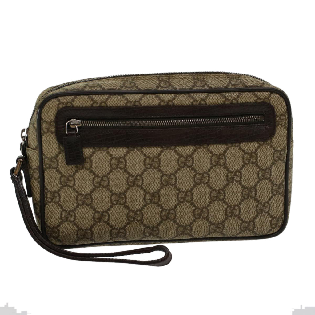 GUCCI GG Canvas Clutch Bag PVC Leather Beige 73956  yk7760