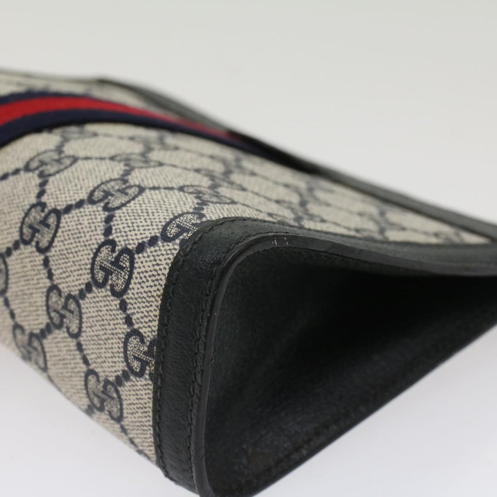 GUCCI GG Canvas Sherry Line Clutch Bag Gray Red Navy 89.01.001  yk7814