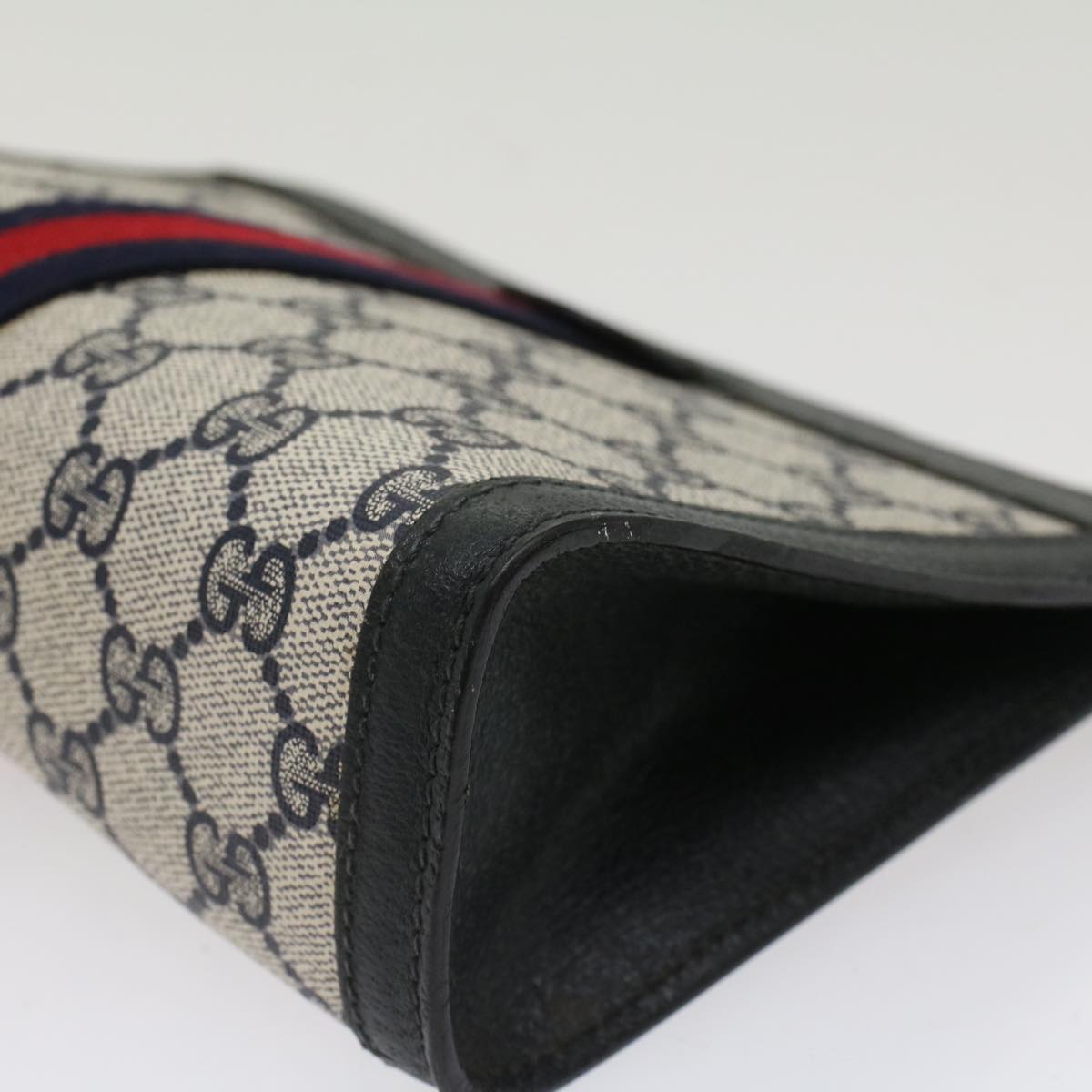 GUCCI GG Canvas Sherry Line Clutch Bag Gray Red Navy 89.01.001  yk7814