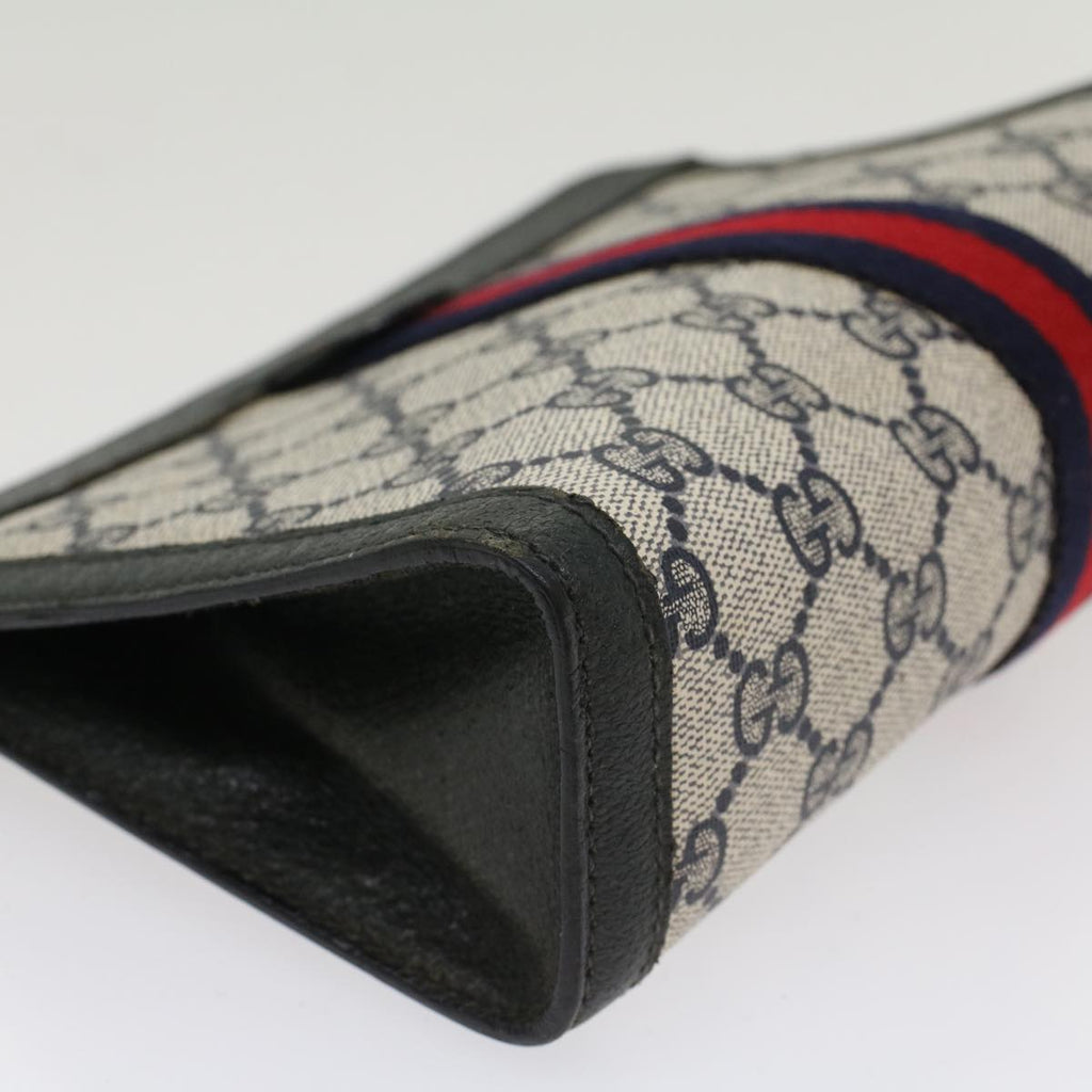 GUCCI GG Canvas Sherry Line Clutch Bag Gray Red Navy 89.01.001  yk7814