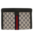 GUCCI GG Canvas Sherry Line Clutch Bag Gray Red Navy 89.01.001  yk7814
