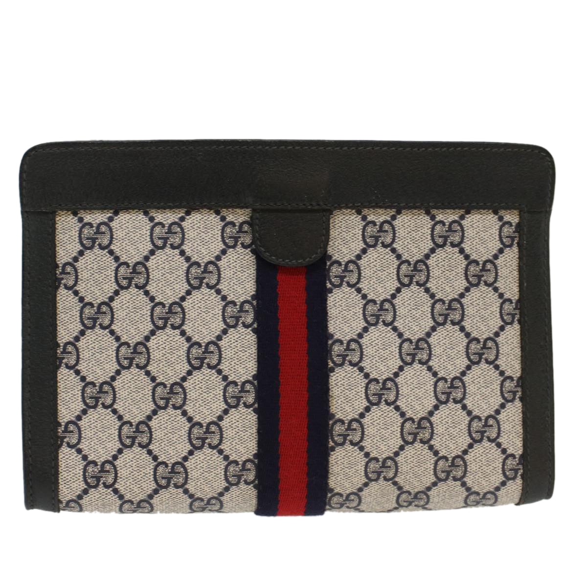 GUCCI GG Canvas Sherry Line Clutch Bag Gray Red Navy 89.01.001  yk7814