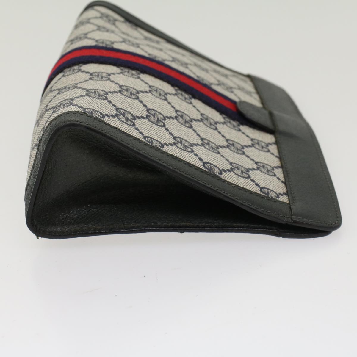 GUCCI GG Canvas Sherry Line Clutch Bag Gray Red Navy 89.01.001  yk7814