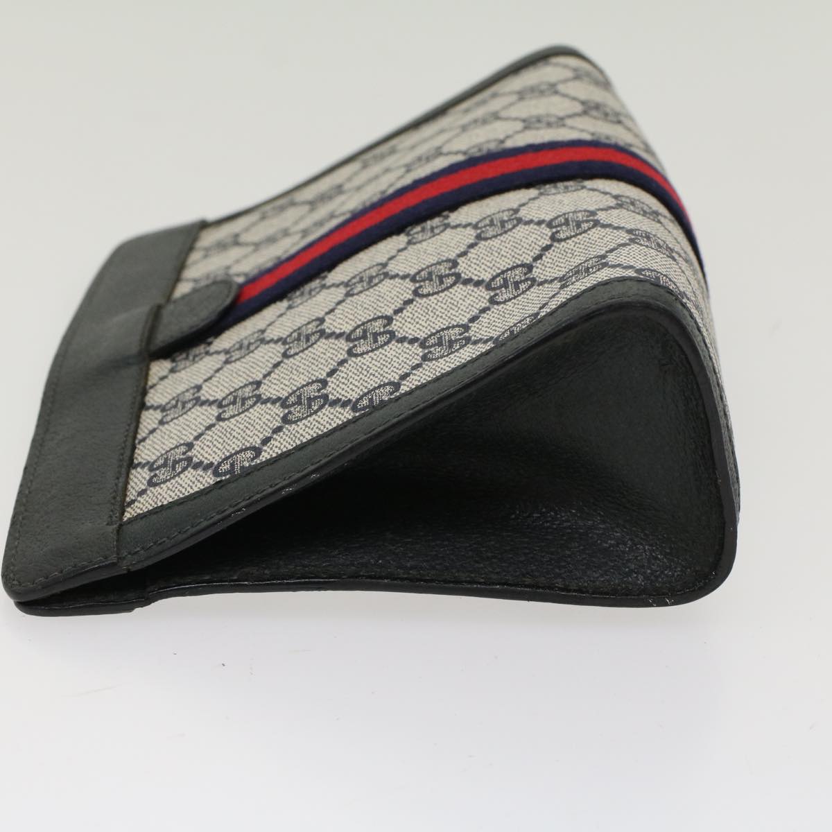 GUCCI GG Canvas Sherry Line Clutch Bag Gray Red Navy 89.01.001  yk7814