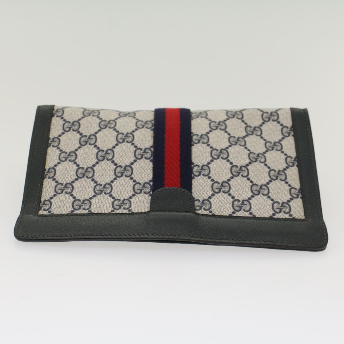 GUCCI GG Canvas Sherry Line Clutch Bag Gray Red Navy 89.01.001  yk7814