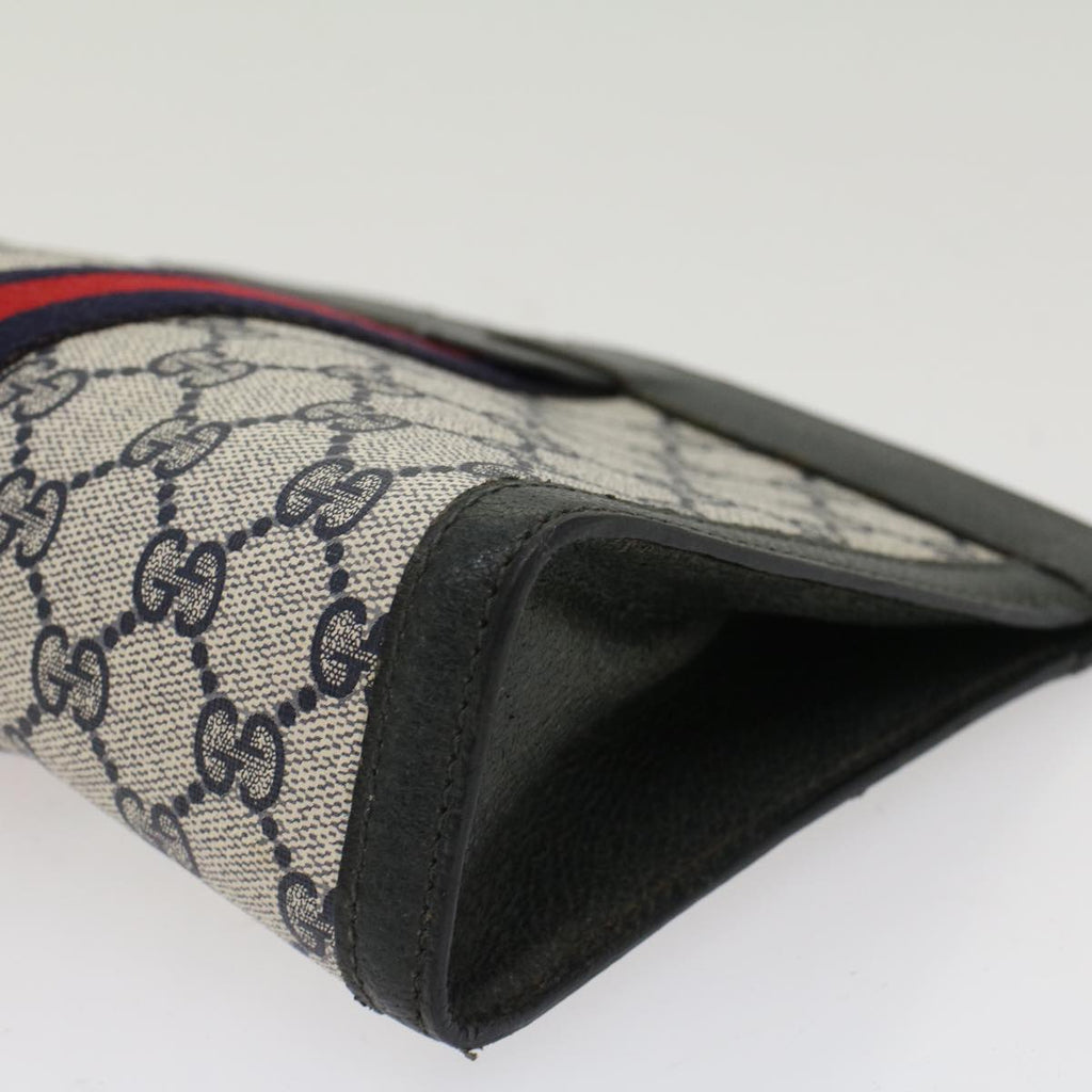 GUCCI GG Canvas Sherry Line Clutch Bag Gray Red Navy 89.01.001  yk7814