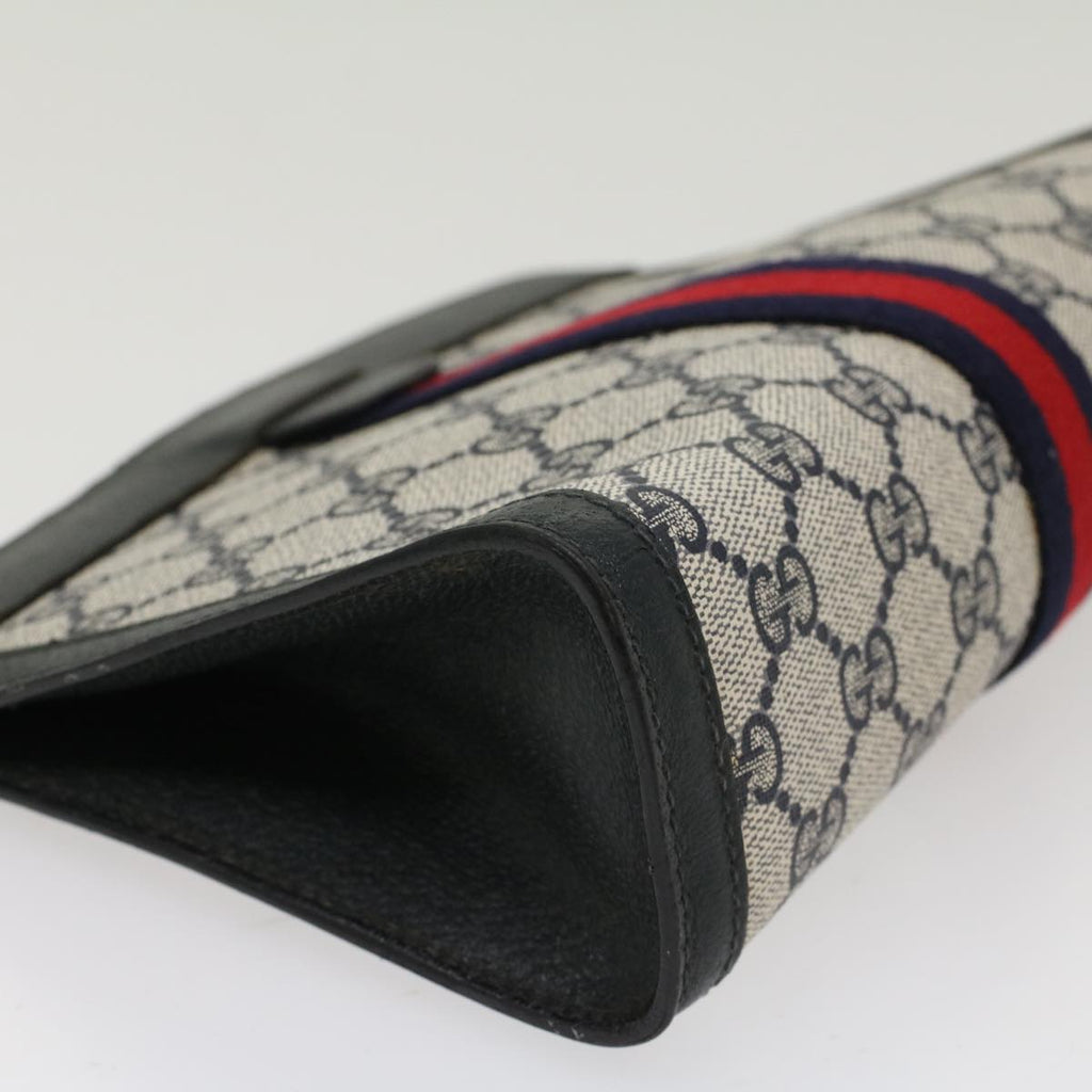 GUCCI GG Canvas Sherry Line Clutch Bag Gray Red Navy 89.01.001  yk7814
