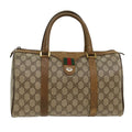 GUCCI GG Canvas Web Sherry Line Boston Bag PVC Leather Beige Green  yk7856