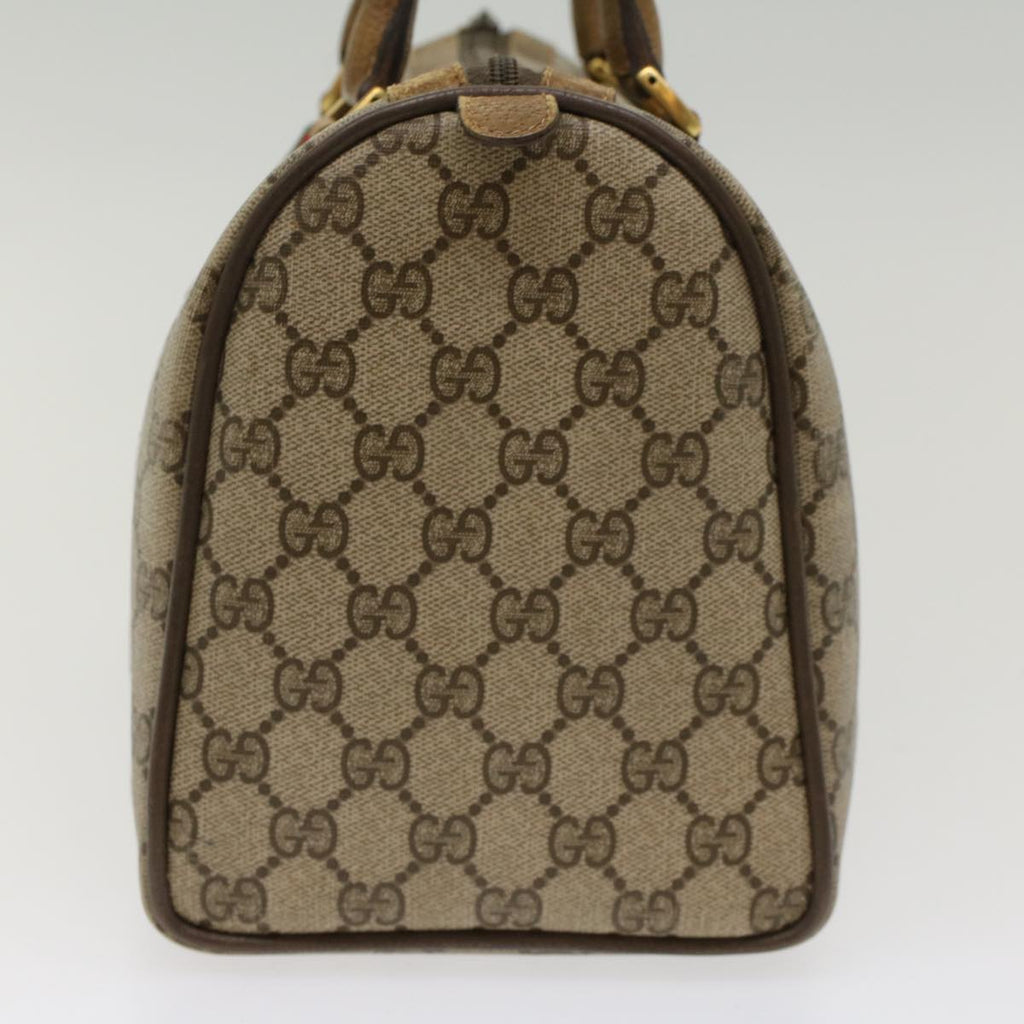 GUCCI GG Canvas Web Sherry Line Boston Bag PVC Leather Beige Green  yk7856