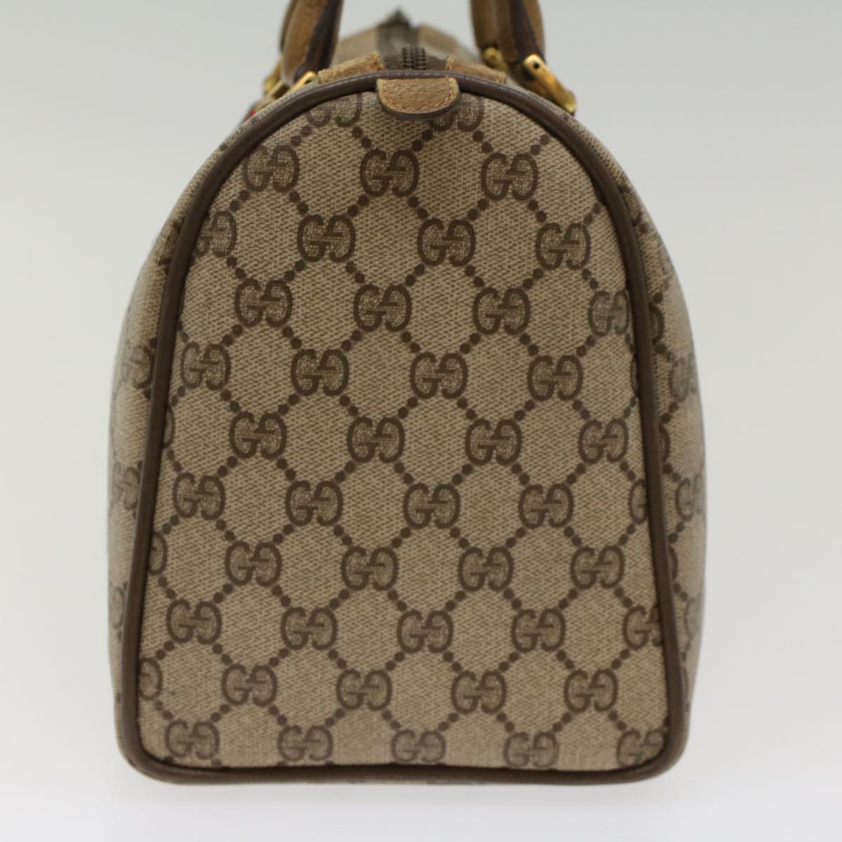 GUCCI GG Canvas Web Sherry Line Boston Bag PVC Leather Beige Green  yk7856