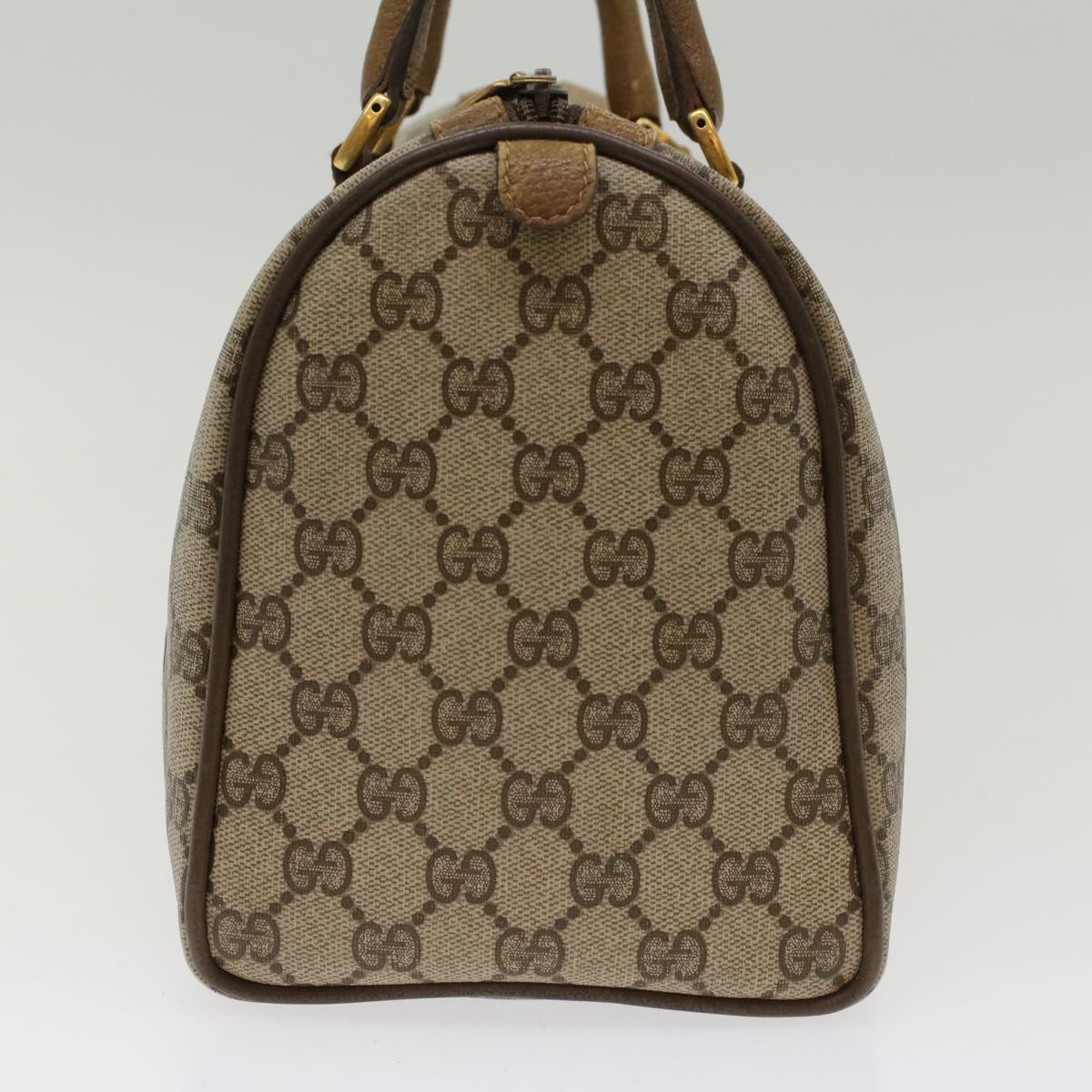 GUCCI GG Canvas Web Sherry Line Boston Bag PVC Leather Beige Green  yk7856
