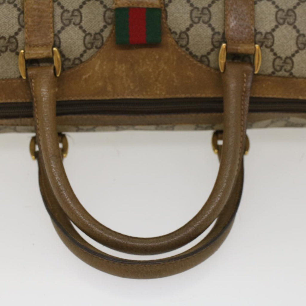 GUCCI GG Canvas Web Sherry Line Boston Bag PVC Leather Beige Green  yk7856